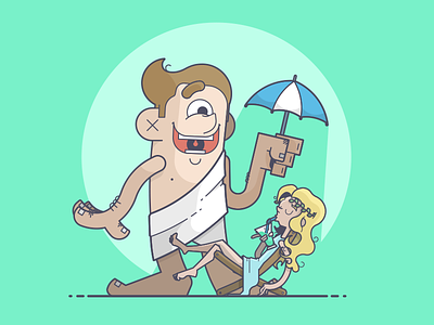 A Greek Holiday cyclops drink gods greece greek illustration line art shade umbrella vacation