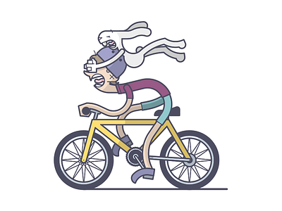 A leisurely ride bike bunny cycle hops illustration line art rabbit scream