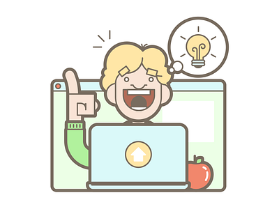 Ah-Ha! apple happy idea illustration inspiration laptop line art solution