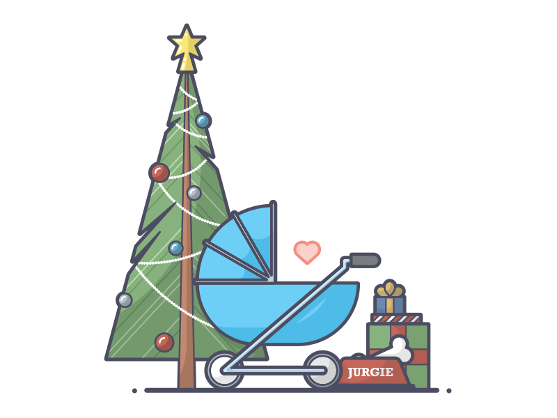 Christmas Card Accents presents bone stroller bauble star tree dog christmas line art illustration