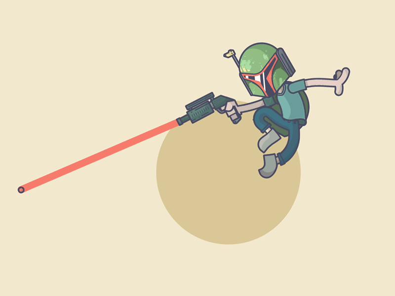 Pew Pew Pew! animated blaster boba fett fly gun illustration jump kids line art loop play star wars