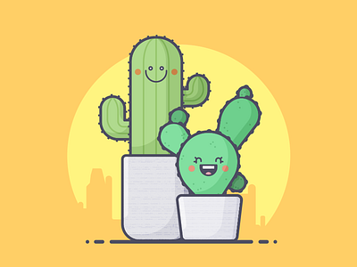 Couple o' Cacti cactus couple happy illustration line art prickly smile thorns vacation