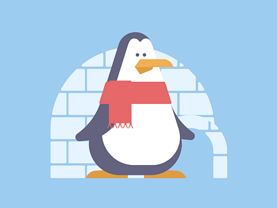 Penguin 🐧 🐧 flat art ice igloo illustration penguin scarf