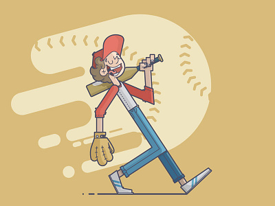Baseball Playin' baseball bat glove happy illustration line art sandlot stroll