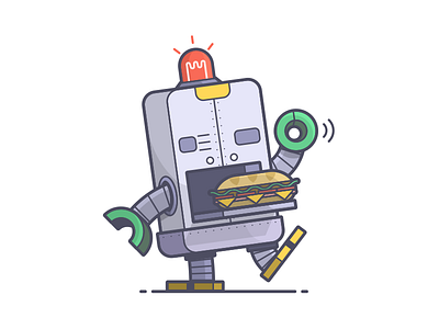 Nom Nom Nom! hoagie illustration line art lunch nom nom robot sandwich