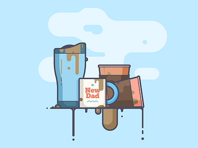 The Essentials. coffee dad illustration line art parents spill travel mug