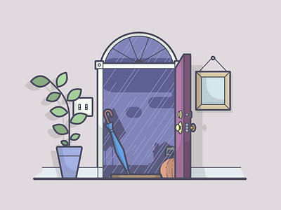 Mood. home illustration line art rain umbrella weather
