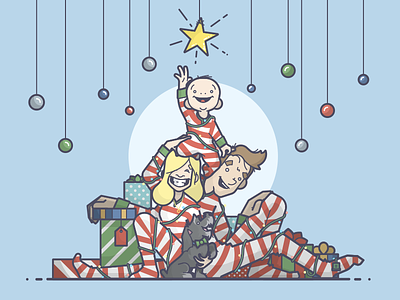 Happy Happy, Merry Merry baby christmas happy holidays illustration line art merry pajamas presents puppy star