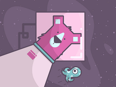 Square Bear, Space Bear! alien bear geometric illustration line art space squid stars