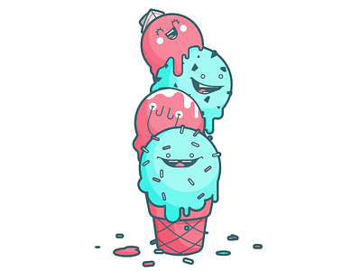 Ice Cream Party cone flat ice cream illustration jimmies line art soda jerk sprinkles