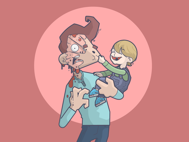 Fatherhood. baby cartoon father happy illustration line art skull smile son torture