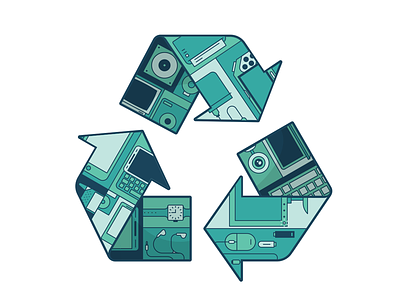Recycling Tech illustration line art monochromatic recycle technology