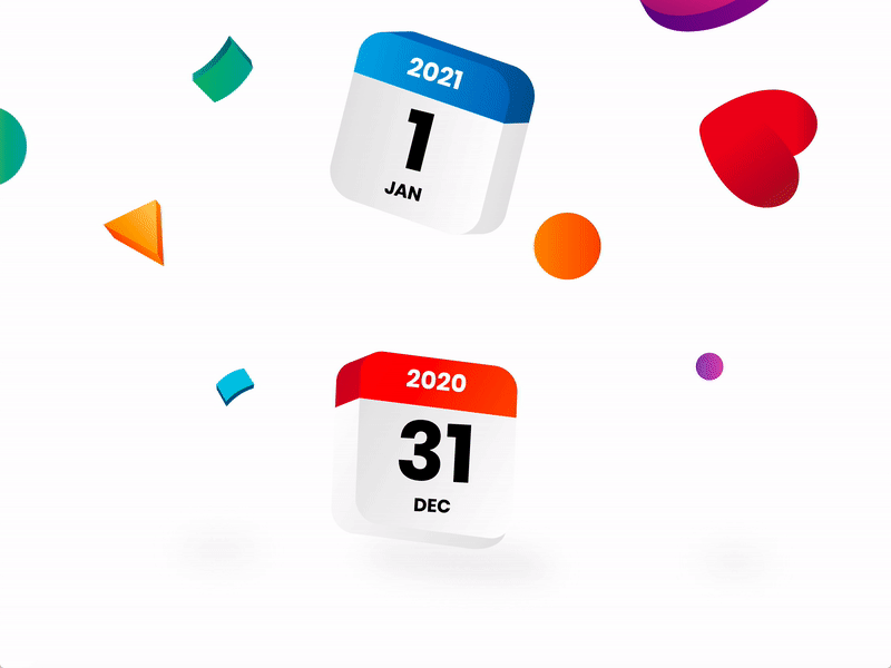 Happy new year 2021! 2020 2021 animation animation 2d banner calendar celebration confetti design dominos geometrical shapes gif gradient happy new year microinteraction motion graphics shapes ui ux welcome screen