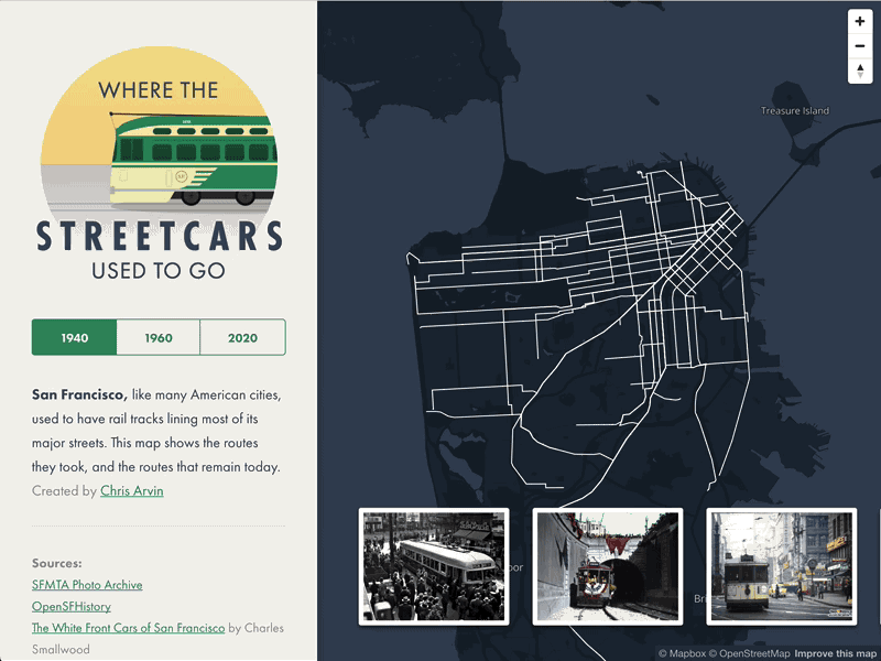 Where The Streetcars Used to Go animation datavis map mapbox streetcar visualization web