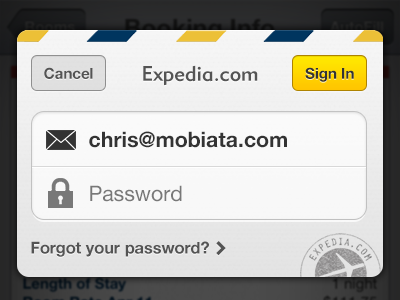 Expedia Login Dialog