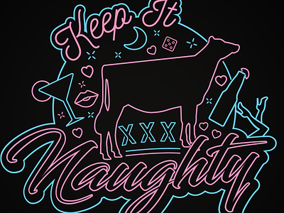 Keep It Naughty apparel design branding club cows illustration neon