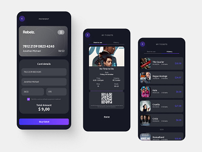 Movies app - Ticket purchase flow branding dailyui graphic design logo mobile movie ui uidesign ux