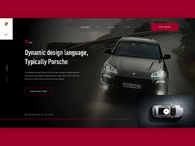 Porsche landing page branding car design font red red and black sketch ui vector website