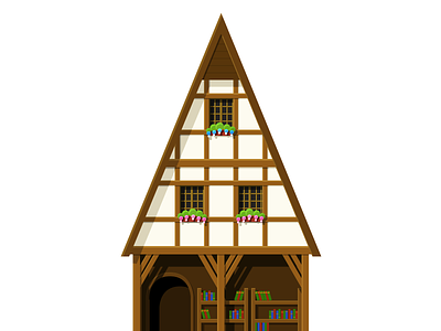 Library building flat illustration library middle age