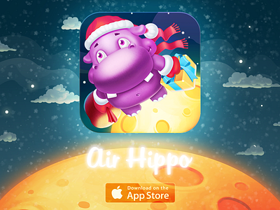 Mobile Game Icon — Air Hippo christmas game icon illustration ios ipad iphone mobile new year