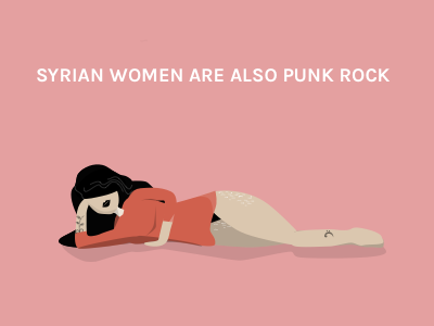 SYRIAN WOMEN ARE ALSO PUNK ROCK cellulite girl illustration pink punk red rock sketch syrian vector woman women