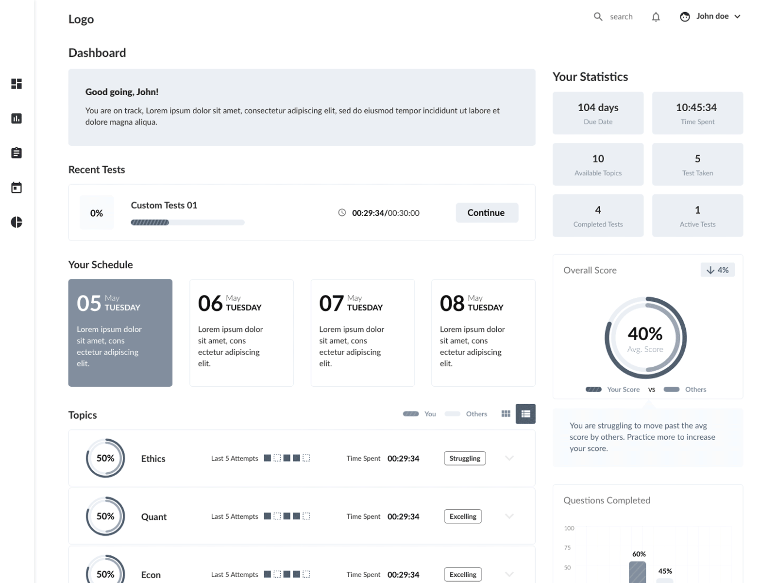 LearningMate Dashboard design mockup ui ux wireframe