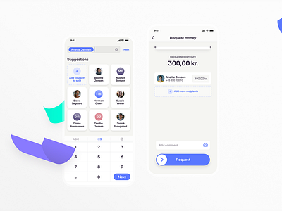 MobilePay app - Request money app app design clean contact picker contacts feature finance fintech fresh mobile mobilepay request request money send money swipe ui ux wallet