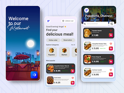 Restaurant online ordering and reservation app UI