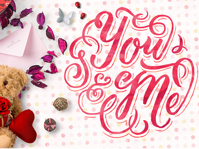 you & me beautiful font hand drawn lettering ornament sale sweety typography watercolor