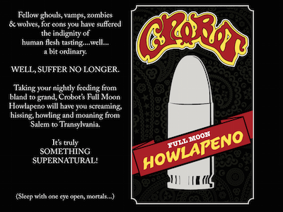 Crobot- Full Moon Howlapeno food illustrator label sauce