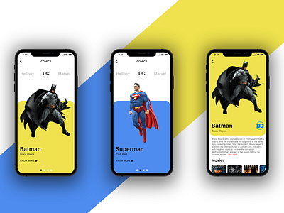 UI/UX Comics Iphone XS Max app adobe xd app batman batman v superman dc dccomics design hellboy marvel superman ui ux