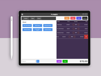 PubTub Bar POS application adobe xd app bar ipadpro pos restaurant ui ux