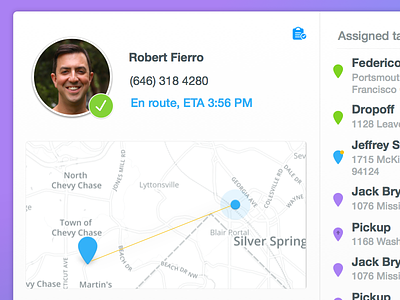 Driver at a glance geo list location map modal profile task