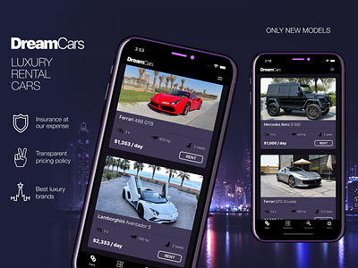 Dreamcars App ios screens for Apple store