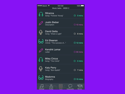 e-learning app interface language music uxui