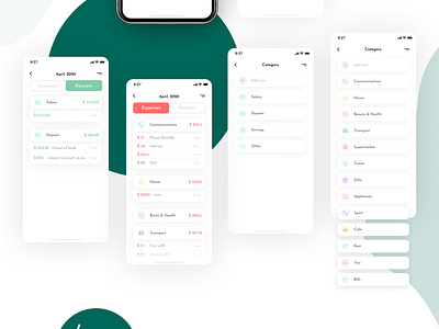 Personal finance app UI screens