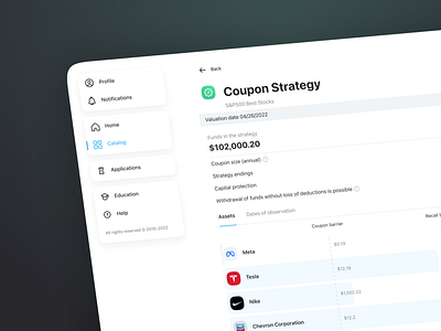 Investment product card UI