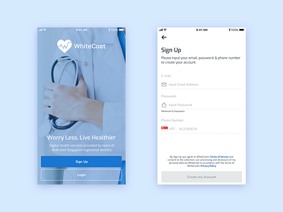 WhiteCoat Sign Up blue clean healthcare mobile sign up