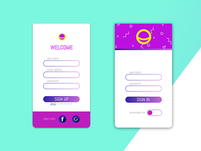 UI Sign up colored contrast sign up ui welcome