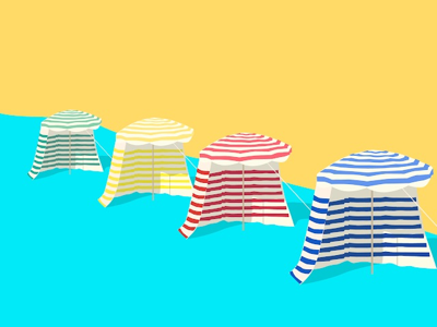 Summer time green yellow red blue minimal shapes flat design illustration colourful shadow simplicity