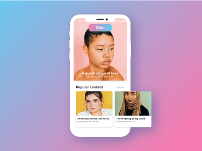 She Product Design app gender equality iphone x minimal podcast product design prototype tech ui ux women