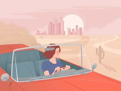 Red car in the desert.