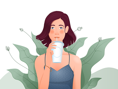 Girl drinking art aspiration drink girl illustration plants vector