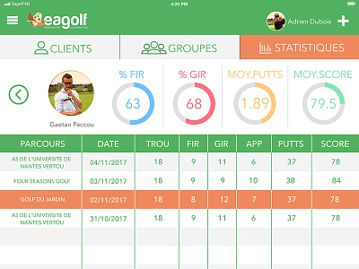 Eagolf App - Stats app design golf app uiux