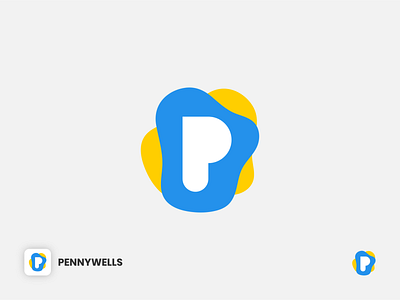 Pennywells Logo alphabet alphabet logo blue branding businesslogo letter logo letter p logomark modern p p letter logo p logo playful whitespace yellow
