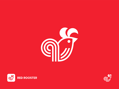 Red Rooster Logo animal logo app icon bird logo chicken logo creative eat food icon design line art line logo logo design logomark modern logo design red symbol