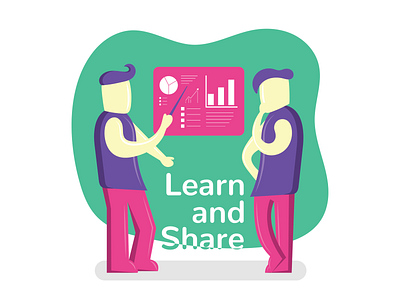 Learn and Share Value 2d character design figure flat illustration learn meaning share value vector