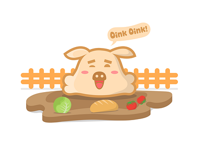 Puff Pig 2d animal cabbage creative cute fence food fruit fun illustration inspiration nature oink pig pigfood playful puffy tomatoes vector vegetables