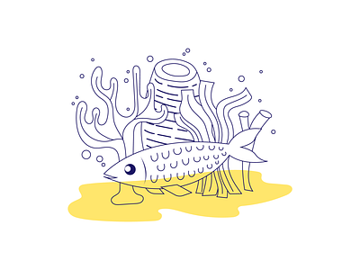 Fish & Corals animal artstyle bubbles coral fish illustration inspiration line lineart lines illustration nature ocean plants playful sea underwater vector