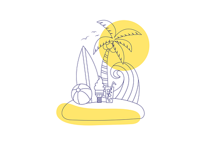 Summer Time beach beachball coconut tree creative holiday illustration line illustration lineart outdoor overlay playful stylish summer summertime surfboard vector warm wave